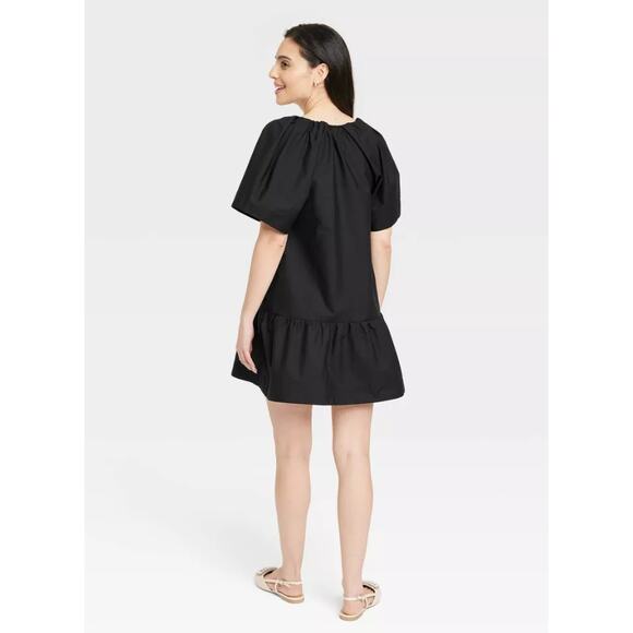 A New Day Women's XL Black Flutter Short Sleeve‎ Mini Poplin Dress Flowy - Picture 2 of 7